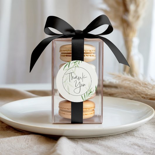 エレガントな水彩画のグリーンが美しい ブライダル サンクスカード ラウンドシール