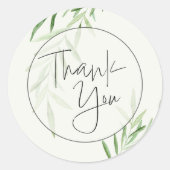 エレガントな水彩画のグリーンが美しい ブライダル サンクスカード ラウンドシール (正面)