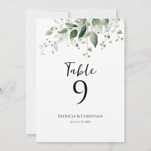 エレガントな水彩画のグリーンウェディングテーブルナンバー (裏面)