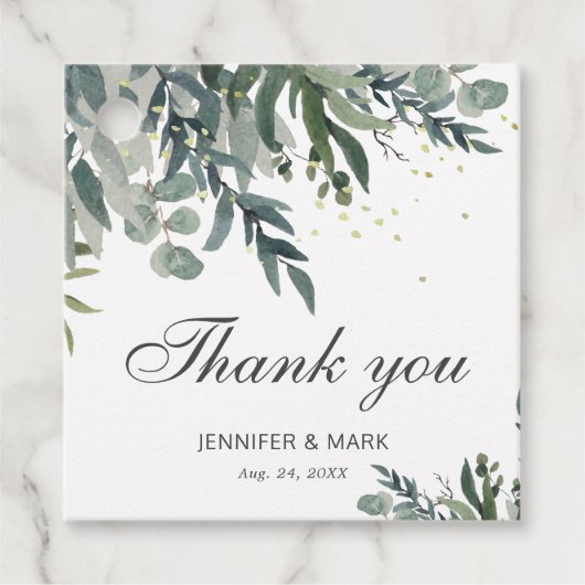 エレガントな水彩画のグリーン サンクス フェイバータグ (正面)