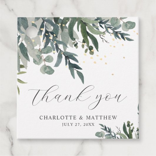 エレガントな水彩画のグリーン サンクス フェイバータグ (正面)