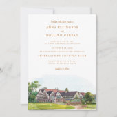 エレガントな水彩画のゴルフカントリークラブ 招待状 (正面)