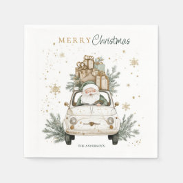 エレガントな水彩画のサンタカーの雪のクリスマスパーティー スタンダードカクテルナプキン