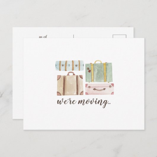 エレガントな水彩画のスーツケース　引越しのお知らせ ポストカード (正面/裏面)