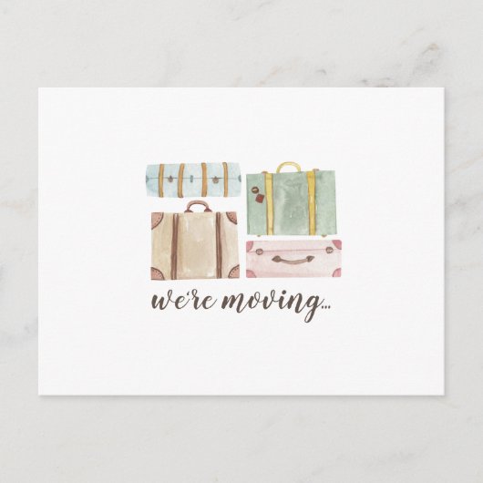 エレガントな水彩画のスーツケース　引越しのお知らせ ポストカード (正面)