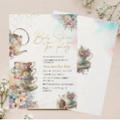 エレガントな水彩画のティーパーティーの女の子 ピンク ゴールド ベイビー s 招待状