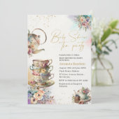 エレガントな水彩画のティーパーティーの女の子 ピンク ゴールド ベイビー s 招待状 (スタンド正面)