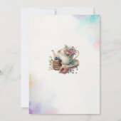 エレガントな水彩画のティーパーティーの女の子 ピンク ゴールド ベイビー s 招待状 (裏面)