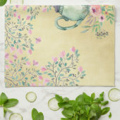 エレガントな水彩画のティーポットおよび花の金ゴールド キッチンタオル (折り畳み)