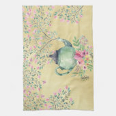 エレガントな水彩画のティーポットおよび花の金ゴールド キッチンタオル (縦)