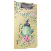 エレガントな水彩画のティーポットおよび花の金ゴールド クリップボード (右)