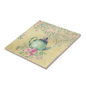 エレガントな水彩画のティーポットおよび花の金ゴールド タイル (側面)