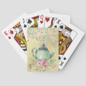 エレガントな水彩画のティーポットおよび花の金ゴールド トランプ (裏面)
