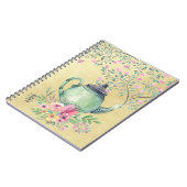 エレガントな水彩画のティーポットおよび花の金ゴールド ノートブック (左側)