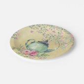 エレガントな水彩画のティーポットおよび花の金ゴールド ペーパープレート (アングル)