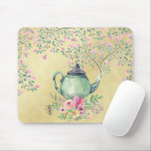 エレガントな水彩画のティーポットおよび花の金ゴールド マウスパッド (マウス)