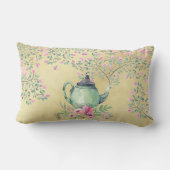 エレガントな水彩画のティーポットおよび花の金ゴールド ランバークッション (裏面)