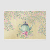 エレガントな水彩画のティーポットおよび花の金ゴールド 薄葉紙 (正面)