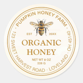 エレガントな水彩画のハチの円形フレーム付き蜂蜜瓶ラベル ラウンドシール