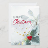 エレガントな水彩画のバラグリーン　楽しいクリスマス シーズンカード (正面/裏面)