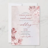 エレガントな水彩画のバラ 優しいピンク ゴールドの春 招待状 (正面)