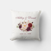エレガントな水彩画のバーガンディの花の結婚式 クッション (正面)