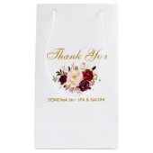 エレガントな水彩画のバーガンディの花の金ゴールドは感謝していしています スモールペーパーバッグ (正面)