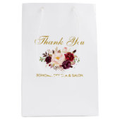 エレガントな水彩画のバーガンディの花の金ゴールドは感謝していしています ミディアムペーパーバッグ (正面)