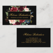 エレガントな水彩画のバーガンディの黒い金ゴールド 名刺 (正面/裏面)