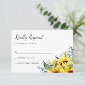 エレガントな水彩画のヒマワリ 出欠カード (スタンド正面)