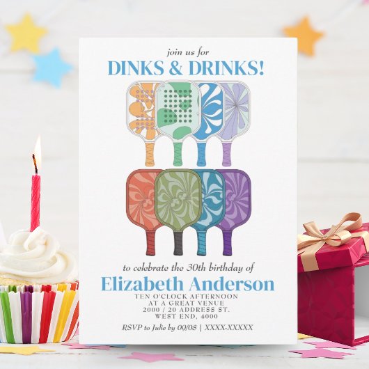 エレガントな水彩画のピックルボール・バースデーパーティ 招待状