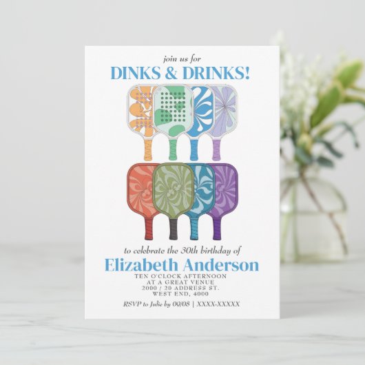 エレガントな水彩画のピックルボール・バースデーパーティ 招待状 (スタンド正面)