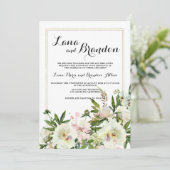 エレガントな水彩画のピンクと白のゴールドの花のウェディング 招待状 (スタンド正面)