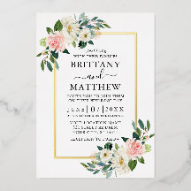 エレガントな水彩画のピンクと白の花嫁衣装ゴールド