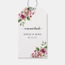 エレガントな水彩画のピンクのバラの花束の結婚式 ギフトタグ