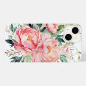 エレガントな水彩画のピンクの花のカスタムネーム Case-Mate iPhoneケース (裏面 (横))