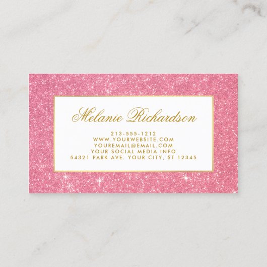 エレガントな水彩画のピンクの花のグリッター 名刺 (裏面)