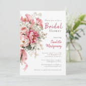 エレガントな水彩画のピンクの花のブライダルシャワー 招待状 (スタンド正面)