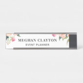 エレガントな水彩画のピンクの花の机の名札 デスクネームプレート (正面)