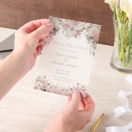 エレガントな水彩画のピンクの花の結婚予定日通知 ベラム紙招待状