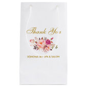 エレガントな水彩画のピンクの花の金ゴールドは感謝していしています スモールペーパーバッグ (正面)