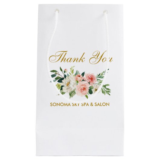 エレガントな水彩画のピンクの花の金ゴールドは感謝していしています スモールペーパーバッグ (正面)