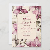 エレガントな水彩画のピンクの蘭の花をあしらったウェディングドレス 招待状 (正面)