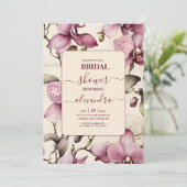 エレガントな水彩画のピンクの蘭の花をあしらったウェディングドレス 招待状 (スタンド正面)