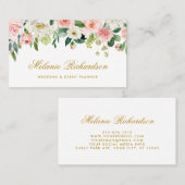 エレガントな水彩画のピンクの赤面の白い花の金ゴールド 名刺 (正面/裏面)