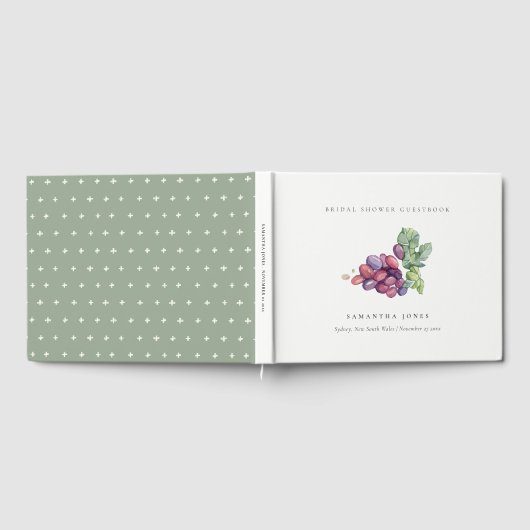 エレガントな水彩画のブドウの葉のブライズシャワー ゲストブック (全面)