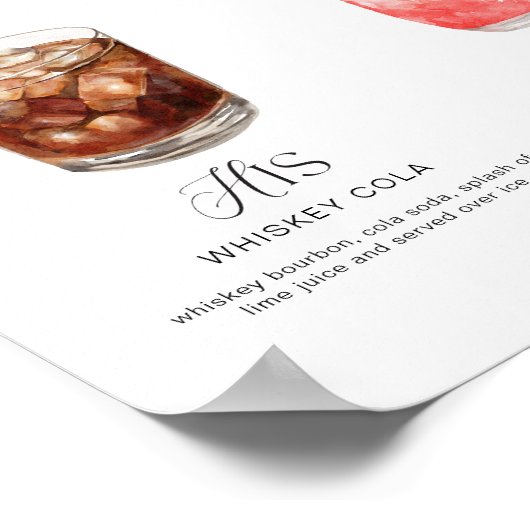 エレガントな水彩画のペア カップル シグネチャードリンク ウェディング ポスター (角)