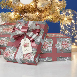 エレガントな水彩画のポインセチア オーダーメイドのクリスマス ラッピングペーパー