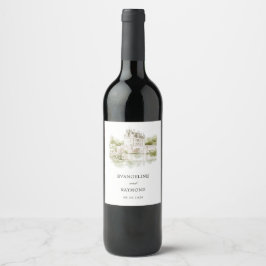 エレガントな水彩画のマナーがーデンウェディング ワインラベル