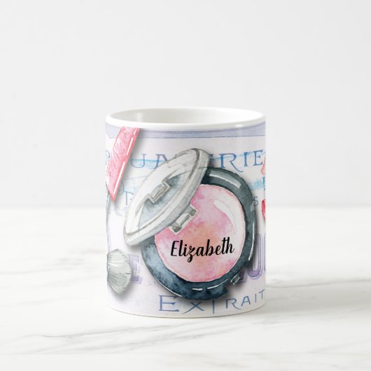 エレガントな水彩画のモノグラムの美しいの化粧品のスタイル コーヒーマグカップ (中央)